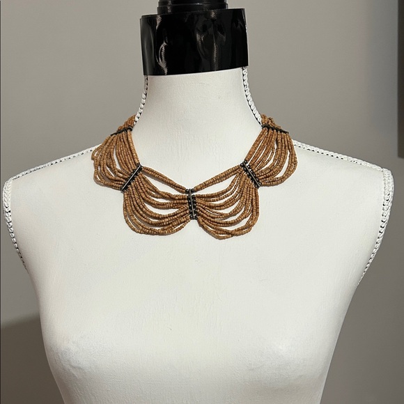 Vintage Beaded Wood Elegant Brown Choker Necklace - Picture 3 of 16